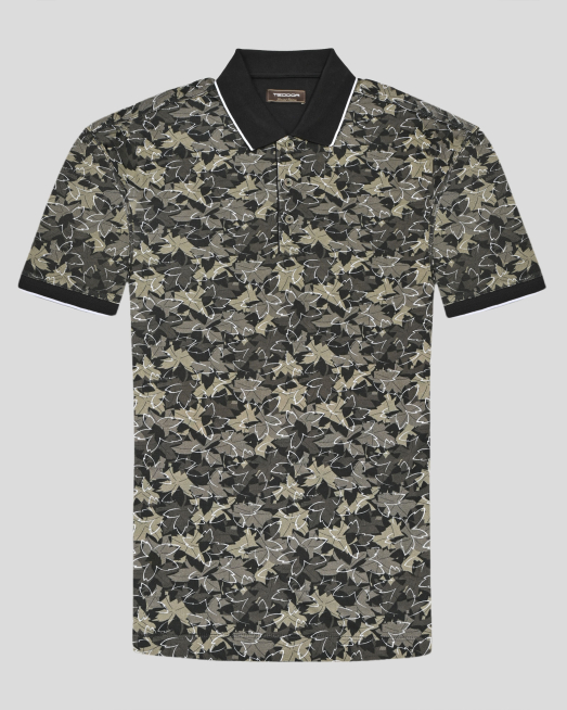 'ЗЕЛЕНА ТЕНИСКА С ПОЛО ЯКА И КОПЧЕТА В КАМУФЛАЖЕН ДЕСЕН