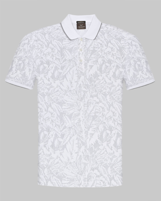 'БЯЛА ТЕНИСКА ОТ ДВОЙНО МЕРСЕРИЗИРАН ПАМУК С ЕФЕКТЕН ПРИНТ В СИВО 