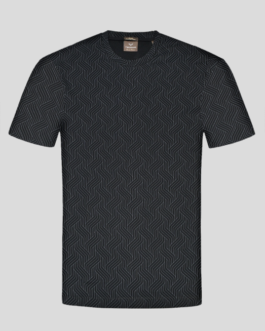 'ЧЕРНА ТЕНИСКА С ЕФЕКТЕН ФИГУРАЛЕН ПРИНТ ОТ ДВОЙНО МЕРСЕРИЗИРАН ПАМУК