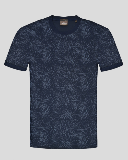'ТЪМНОСИНЯ ТЕНИСКА ОТ ДВОЙНО МЕРСЕРИЗИРАН ПАМУК В  КОНТРАСТЕН АРТ ПРИНТ