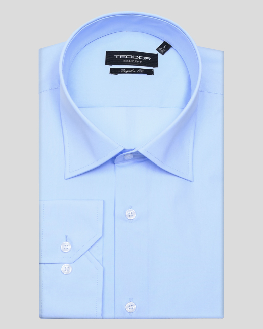 'СИНЯ КЛАСИЧЕСКА РИЗА СЪС СЕЧЕН МАНШЕТ СВОБОДЕН СИЛУЕТ