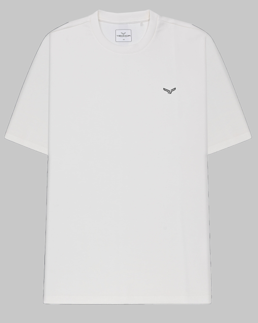 'ТЕНИСКА ОВЪРСАЙЗ В ЕКРЮ С ЕФЕКТЕН ПРИНТ НА ГЪРБА И ЛОГО