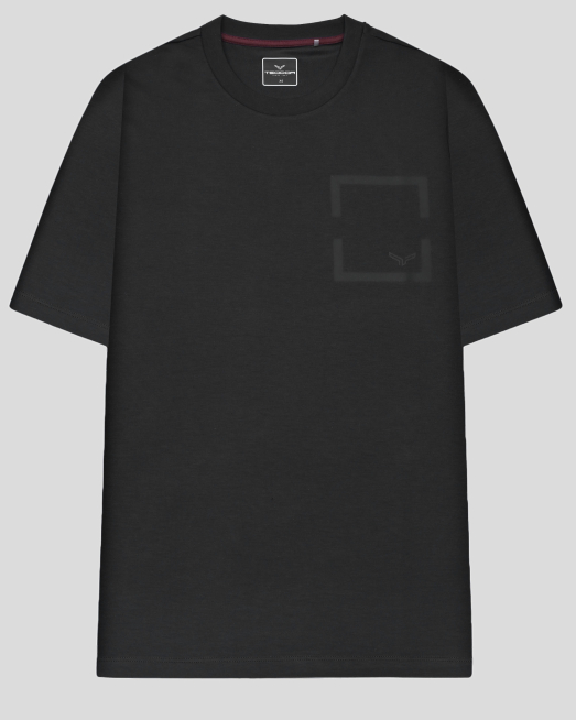 'ЧЕРНА ТЕНИСКА ОВЪРСАЙЗ С ЕФЕКТЕН ГУМИРАН  ПРИНТ И ЛОГО