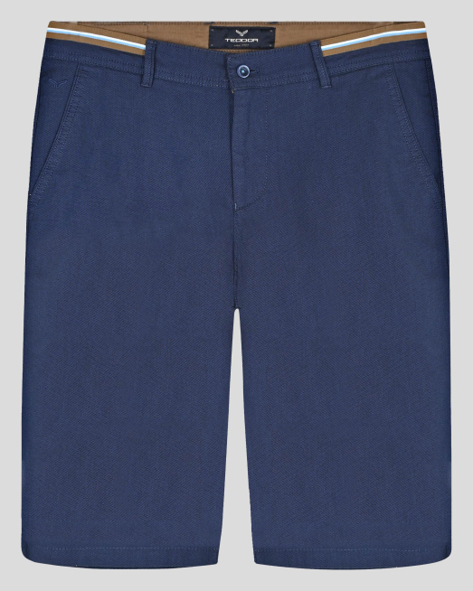 'ДЕНИМ СИНИ БЕРМУДИ МЕЛАНЖ С КОНТРАСТЕН ШИРИТ И ЛОГО