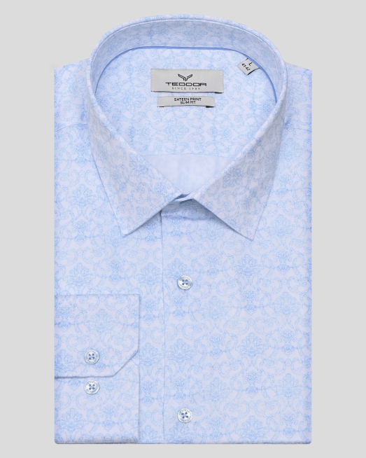 'ДВУЦВЕТНА РИЗА С ЕФЕКТЕН АРТ ПРИНТ В БЯЛО И СВЕТЛОСИНЬО 