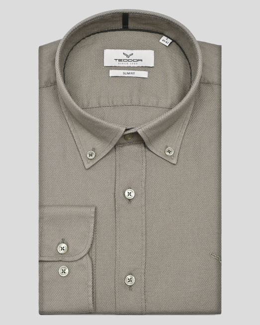 'РИЗА В ЦВЯТ КАКИ ОТ СТРУКТУРЕН ПАМУЧЕН ПЛАТ ОКСФОРД