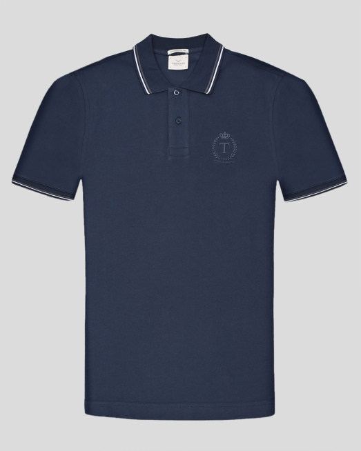 'ТЪМНОСИНЯ ТЕНИСКА С ПОЛО ЯКА И ЛОГО ОТ PREMIUM ПАМУК