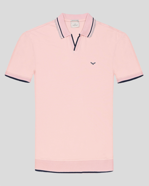 'РОЗОВА ТЕНИСКА С ПОЛО ЯКА И V-ОБРАЗНО ДЕКОЛТЕ ОТ PREMIUM ПАМУК 