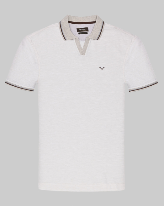 'ТЕНИСКА С ПОЛО ЯКА И КОНТРАСТНА ДЕСЕНАЦИЯ В ЦВЯТ ЕКРЮ МЕЛАНЖ