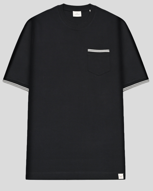 'ЧЕРНА ТЕНИСКА ОВЪРСАЙЗ С ДЖОБ НА ГЪРДИ И КОНТРАСТНА ДЕСЕНАЦИЯ