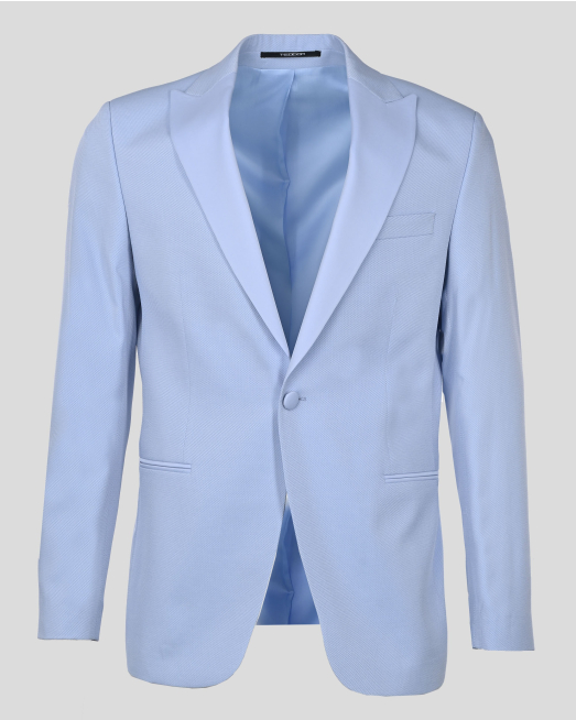 'СВЕТЛОСИНЬО ЦЕРЕМОНИАЛНО САКО С ОСТЪР САТЕНИРАН РЕВЕР /ЧАСТ ОТ КОСТЮМ/