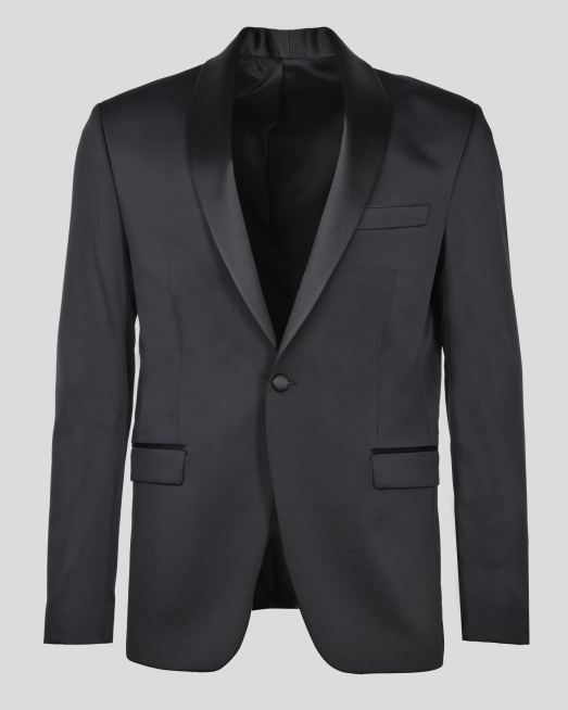 'ЧЕРНО САКО ЦЕРЕМОНИЯ СЪС САТЕНИРАНА ШАЛ ЯКА ВТАЛЕН СИЛУЕТ