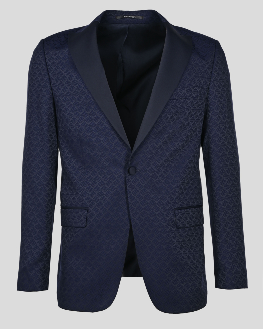 'ТЪМНОСИНЬО САКО ЦЕРЕМОНИЯ С ОСТЪР САТЕНИРАН РЕВЕР ВТАЛЕН СИЛУЕТ