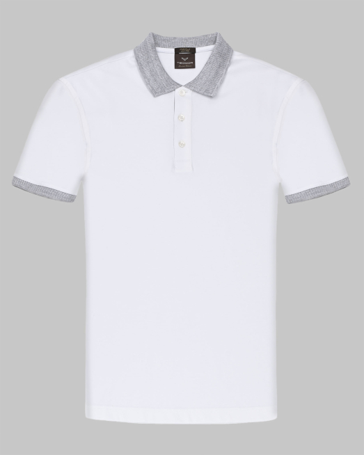 'ЛУКСОЗНА БЯЛА ТЕНИСКА С ПОЛО ЯКА ОТ ДВОЙНО МЕРСЕРИЗИРАН ПАМУК 