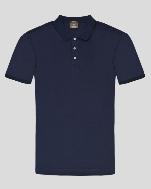 'ЛУКСОЗНА ТЪМНОСИНЯ ТЕНИСКА ОТ ДВОЙНО МЕРСЕРИЗИРАН ПАМУК С ПОЛО ЯКА 