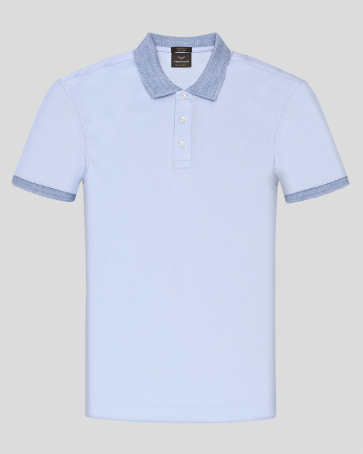 'ЛУКСОЗНА СВЕТЛОСИНЯ ТЕНИСКА ОТ ДВОЙНО МЕРСЕРИЗИРАН ПАМУК С ПОЛО ЯКА 