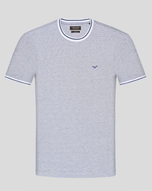 'ТЕНИСКА ОТ ДВОЙНО МЕРСЕРИЗИРАН ЕГИПЕТСКИ ПАМУК  В СИН И БЯЛ МЕЛАНЖ