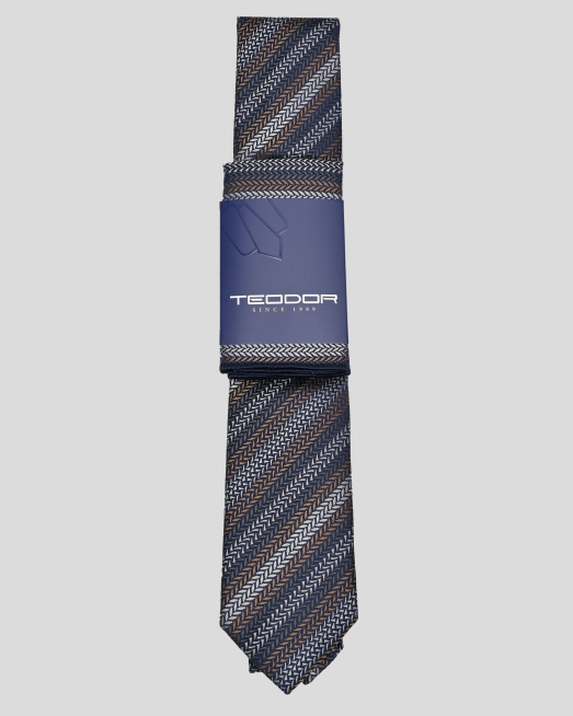 'КОМПЛЕКТ ВРАТОВРЪЗКА И КЪРПА В ТРИЦВЕТНО ДИАГОНАЛНО РАЙЕ