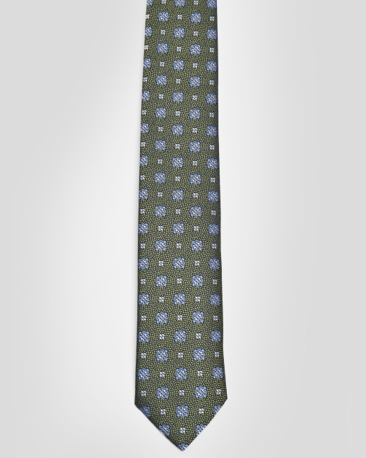 'ЗЕЛЕНА СТРУКТУРНА ВРАТОВРЪЗКА С КОНТРАСТНИ ФЛОРАЛНИ МОТИВИ