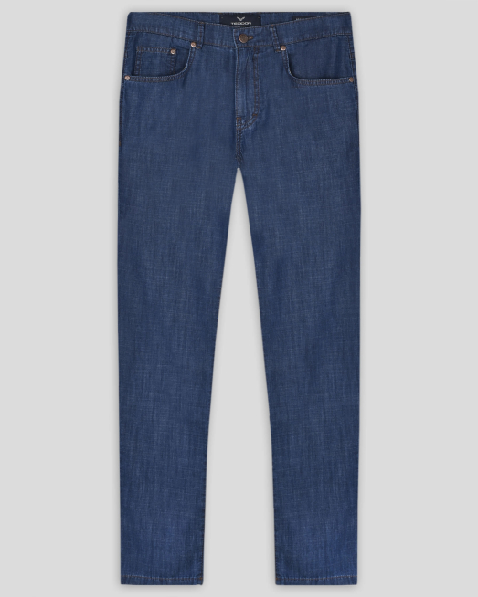 'ТЪМНОСИН ПАНТАЛОН С КОНТРАСТНИ ШЕВОВЕ И 5 ДЖОБА 