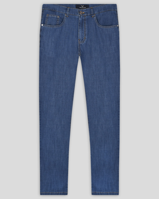 'ДЕНИМ СИН ПАНТАЛОН С 5 ДЖОБА И КОНТРАСТНИ ШЕВОВЕ