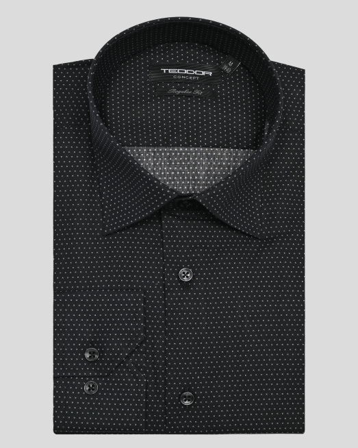 'ЧЕРНА КЛАСИЧЕСКА РИЗА В СИТЕН КОНТРАСТЕН ПРИНТ