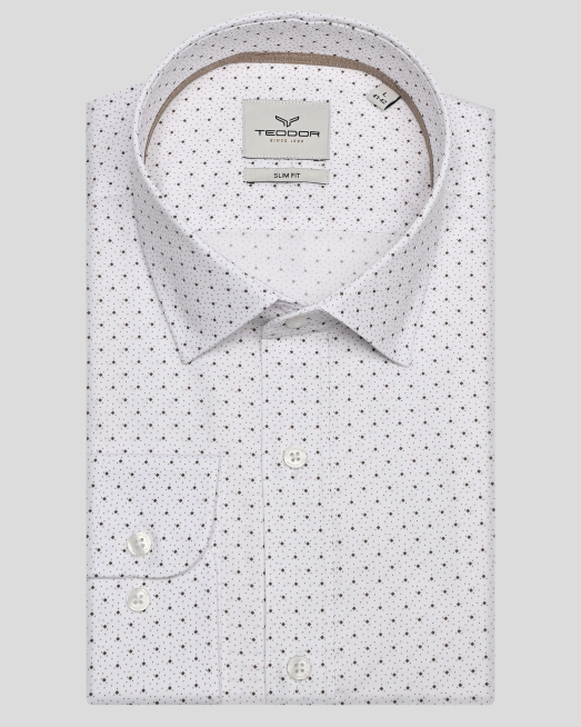 'БЯЛА РИЗА ОТ ПАМУЧЕН ГАБАРДИН С КОНТРАСТЕН ФИГУРАЛЕН ДЕСЕН