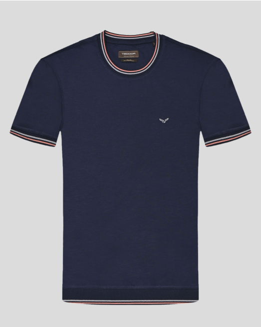 'ТЪМНОСИНЯ ТЕНИСКА ОТ ДВОЙНО МЕРСЕРИЗИРАН ПАМУК С КОНТРАСТНА ДЕСЕНАЦИЯ