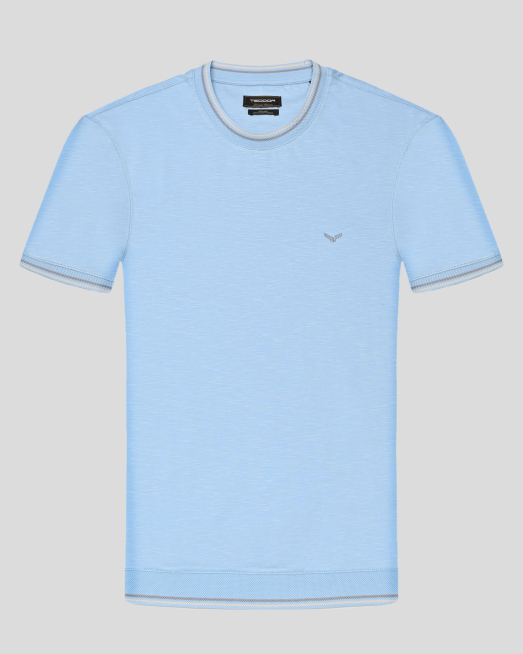 'СВЕТЛОСИНЯ ТЕНИСКА ОТ МЕРСЕРИЗИРАН ПАМУК С КОНТРАСТНА ДЕСЕНАЦИЯ 