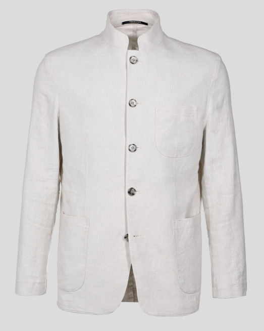 ' САКО БЕЗ ХАСТАР С ВИСОКА ЯКА И ВЪНШНИ ДЖОБОВЕ В ЦВЯТ СЛОНОВА КОСТ    