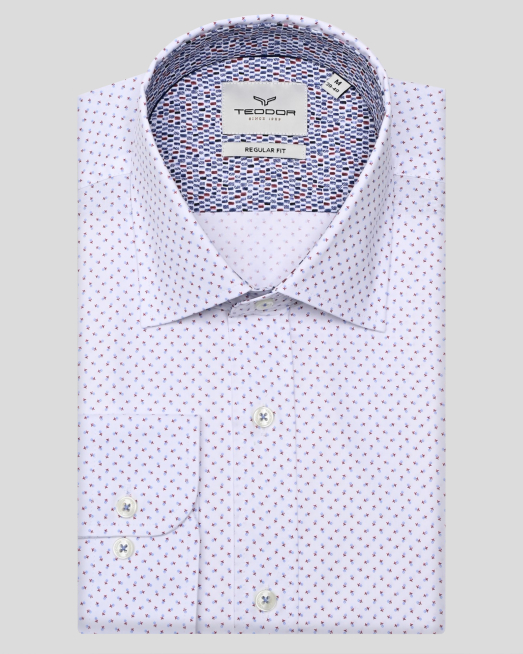 'БЯЛА РИЗА В СИТЕН КОНТРАСТЕН ПРИНТ И ГАРНИТУРА НА ЯКАТА