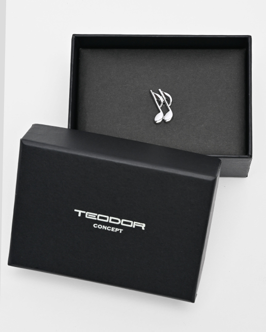 'СРЕБРИСТА БРОШКА ЗА РЕВЕР ВЪВ ФОРМА НА МУЗИКАЛНИ НОТИ