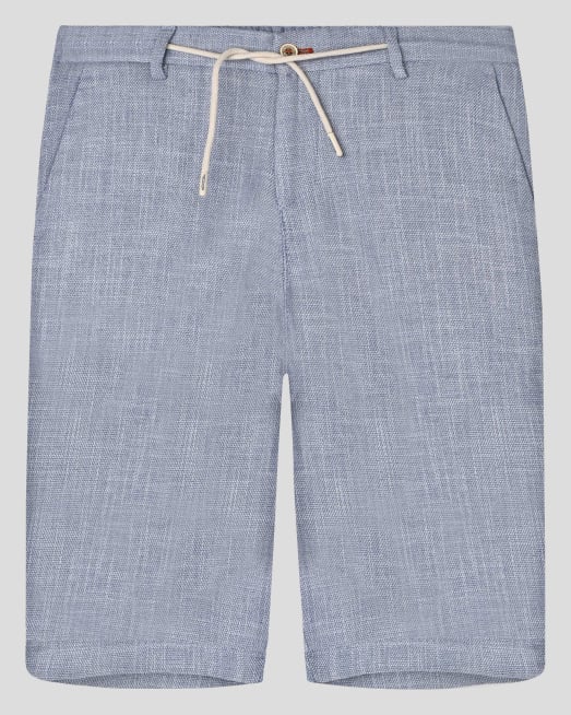 'БЕРМУДИ ОТ ПАМУК И ЛЕН В СИН И БЯЛ  МЕЛАНЖ 