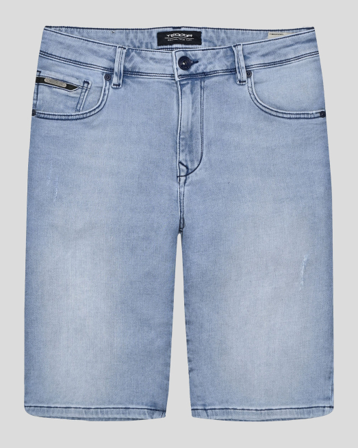 'СВЕТЛОСИНИ ДЪНКОВИ БЕРМУДИ С ЛЕК ИЗТРИТ ЕФЕКТ И ЛОГО