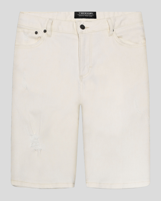 'ДЪНКОВИ БЕРМУДИ С ДЕКОРАТИВНИ НАКЪСВАНИЯ В ЦВЯТ ЕКРЮ