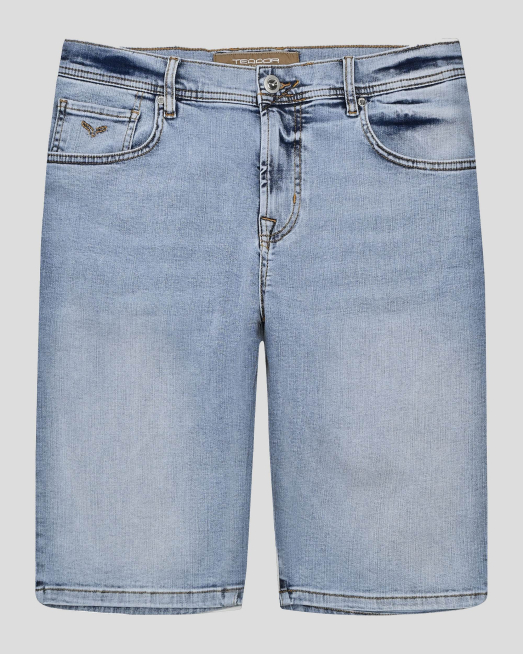 'СВЕТЛОСИНИ ДЪНКОВИ БЕРМУДИ С КОНТРАСТНА ЛОГО ЕМБЛЕМА 