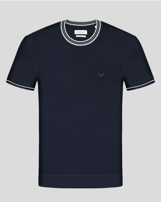 'ТЪМНОСИНЯ СТРУКТУРНА ТЕНИСКА ОТ PREMIUM ПАМУК С ДЕСЕНАЦИИ 