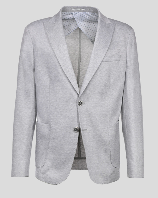 'СВЕТЛОСИВО САКО МЕЛАНЖ С ОСТЪР РЕВЕР И ВЪНШНИ ДЖОБОВЕ