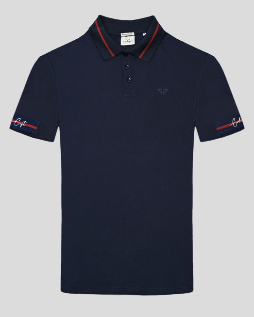 'ТЪМНОСИНЯ ПОЛО ТЕНИСКА С ЕФЕКТЕН ПРИНТ GOD'S GIFT 