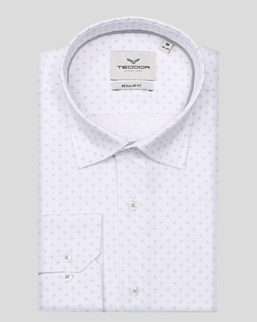 'БЯЛА РИЗА В СИТНА СТРУКТУРА С КОНТРАСТЕН ФИГУРАЛЕН ПРИНТ 