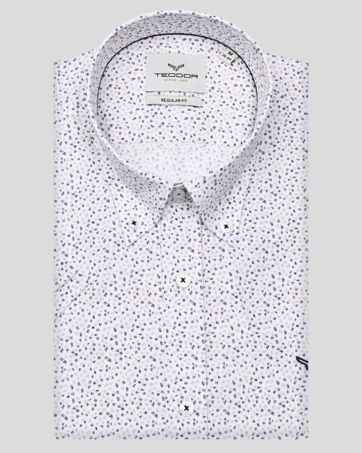 'БЯЛА РИЗА С КЪС РЪКАВ В СИТЕН КОНТРАСТЕН ПРИНТ