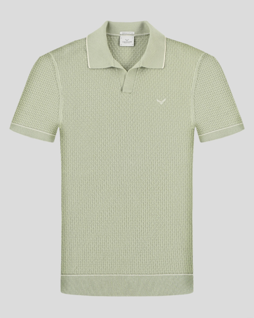 'СВЕТЛОЗЕЛЕНА ПОЛО ТЕНИСКА ТИП ПЛЕТИВО С КОНТРАСТНА ДЕСЕНАЦИЯ 