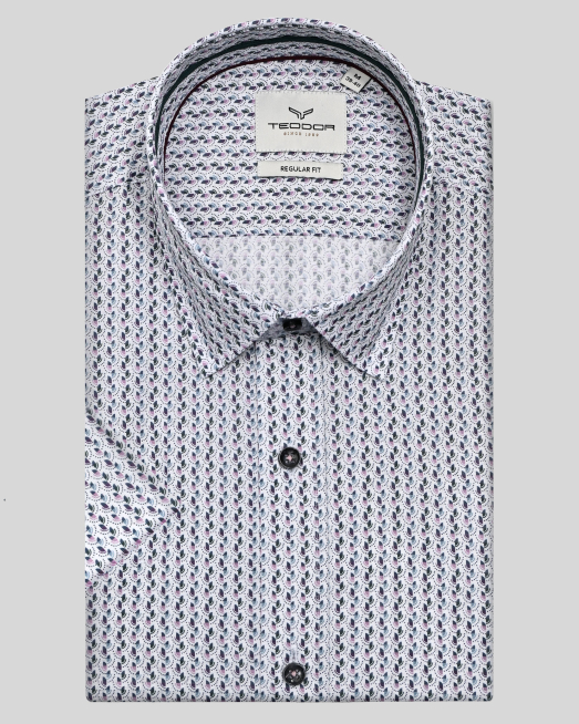 'МНОГОЦВЕТНА РИЗА С КЪС РЪКАВ В СИТЕН КОНТРАСТЕН ДЕСЕН 