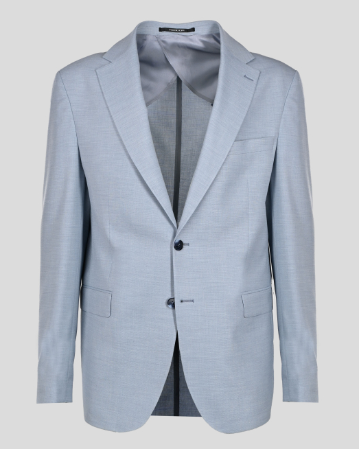 'СВЕТЛОСИНЬО КЛАСИЧЕСКО САКО ОТ ФИНА ВЪЛНА СВАЛЕН РЕВЕР/ЧАСТ ОТ КОСТЮМ/