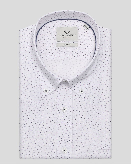 'БЯЛА РИЗА С КЪС РЪКАВ В КОНТРАСТЕН ФЛОРАЛЕН ПРИНТ