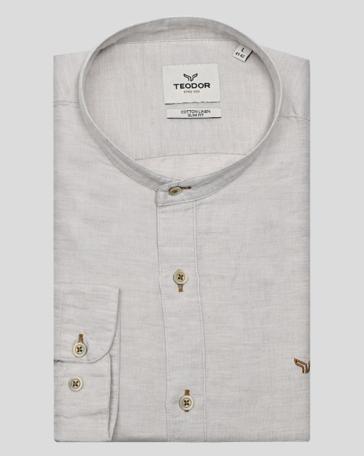 'БЕЖОВА РИЗА ОТ ПАМУК И ЛЕН С ПОПСКА ЯКА И НАВИВАЩИ СЕ РЪКАВИ