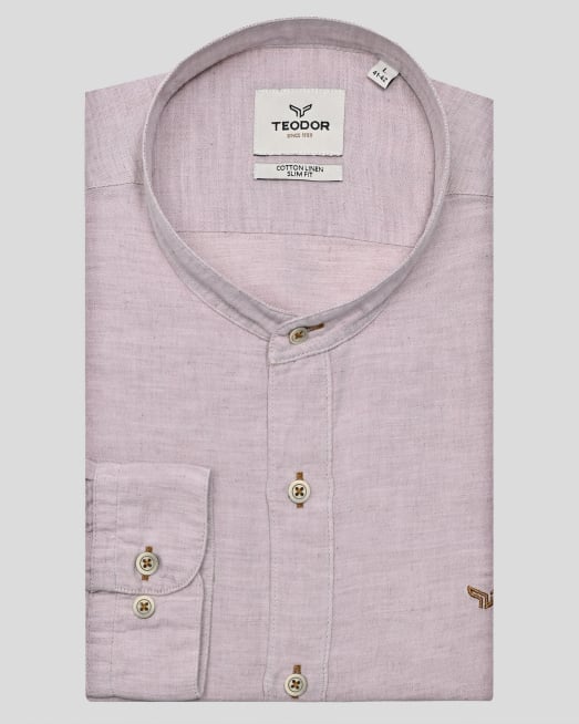 'РИЗА ОТ ПАМУК И ЛЕН С ПОПСКА ЯКА И НАВИВАЩИ СЕ РЪКАВИ В АНТИК РОЗОВО