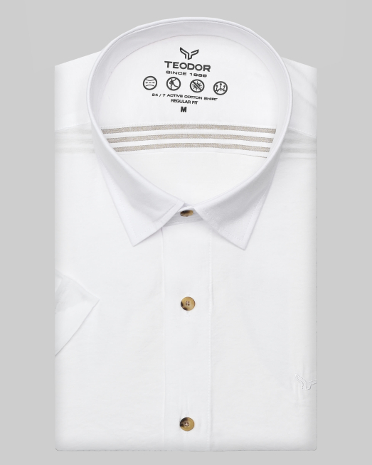 'БЯЛА РИЗА С КЪС РЪКАВ ОТ МОДАЛ И ПАМУК СВОБОДЕН СИЛУЕТ