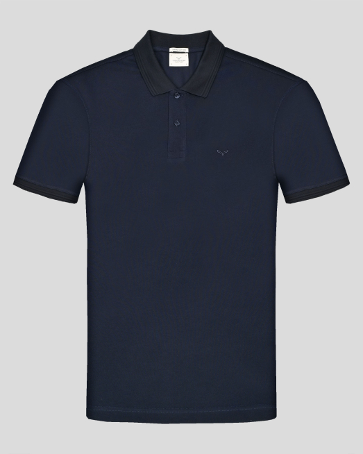 ' ТЪМНОСИНЯ ТЕНИСКА С ПОЛО ЯКА ОТ ВИСОКОКАЧЕСТВЕН ПАМУК SUPIMA