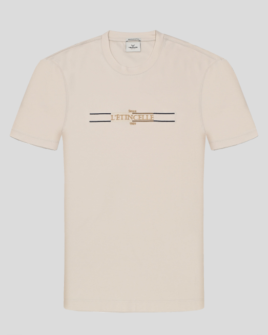 'БЕЖОВА ТЕНИСКА ОТ PREMIUM ПАМУК С КОНТРАСТНА РЕЛЕФНА БРОДЕРИЯ 